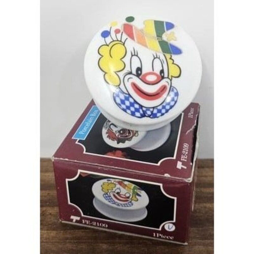Vintage Trippies Inc. 90's Porcelain Trinket Keepsake Box Clown 2" New